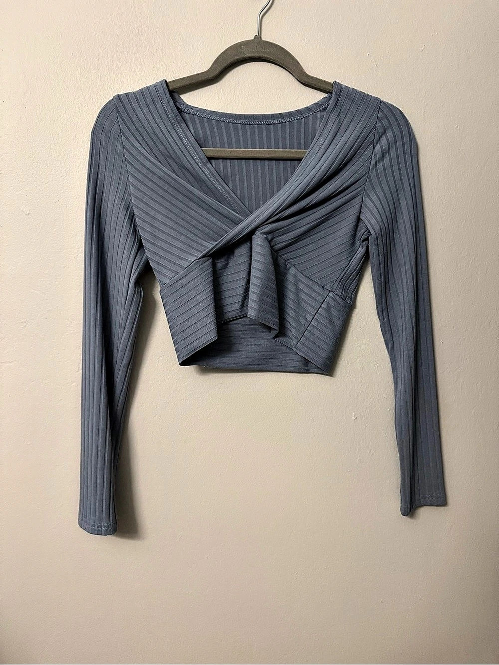 SHEIN Ribbed Wrap Crop Top Blue Size Small Like New